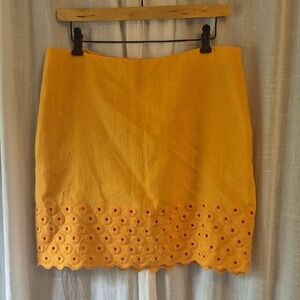 Michael KORS Linen Yellow Mustard Embroidered Skirt